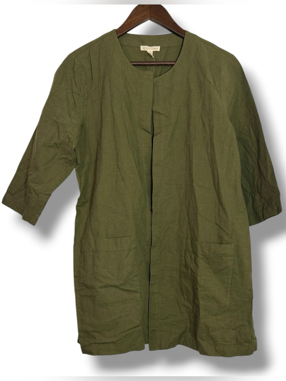 EILEEN FISHER Green Organic Cotton Longline Jacket Topper Patch Pocket Medium